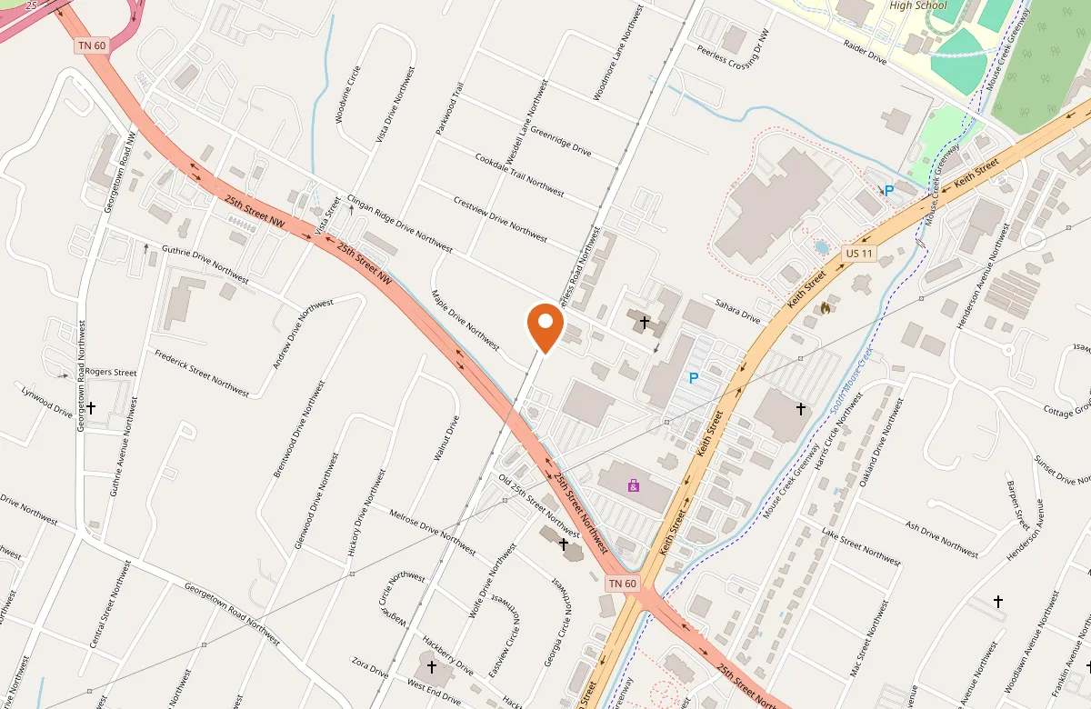 Map showing the DPCA clinic in Cleveland, TN
