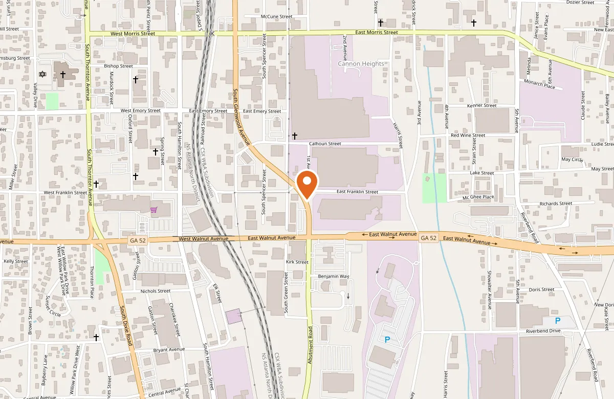 Map showing the DPCA clinic in Dalton, GA